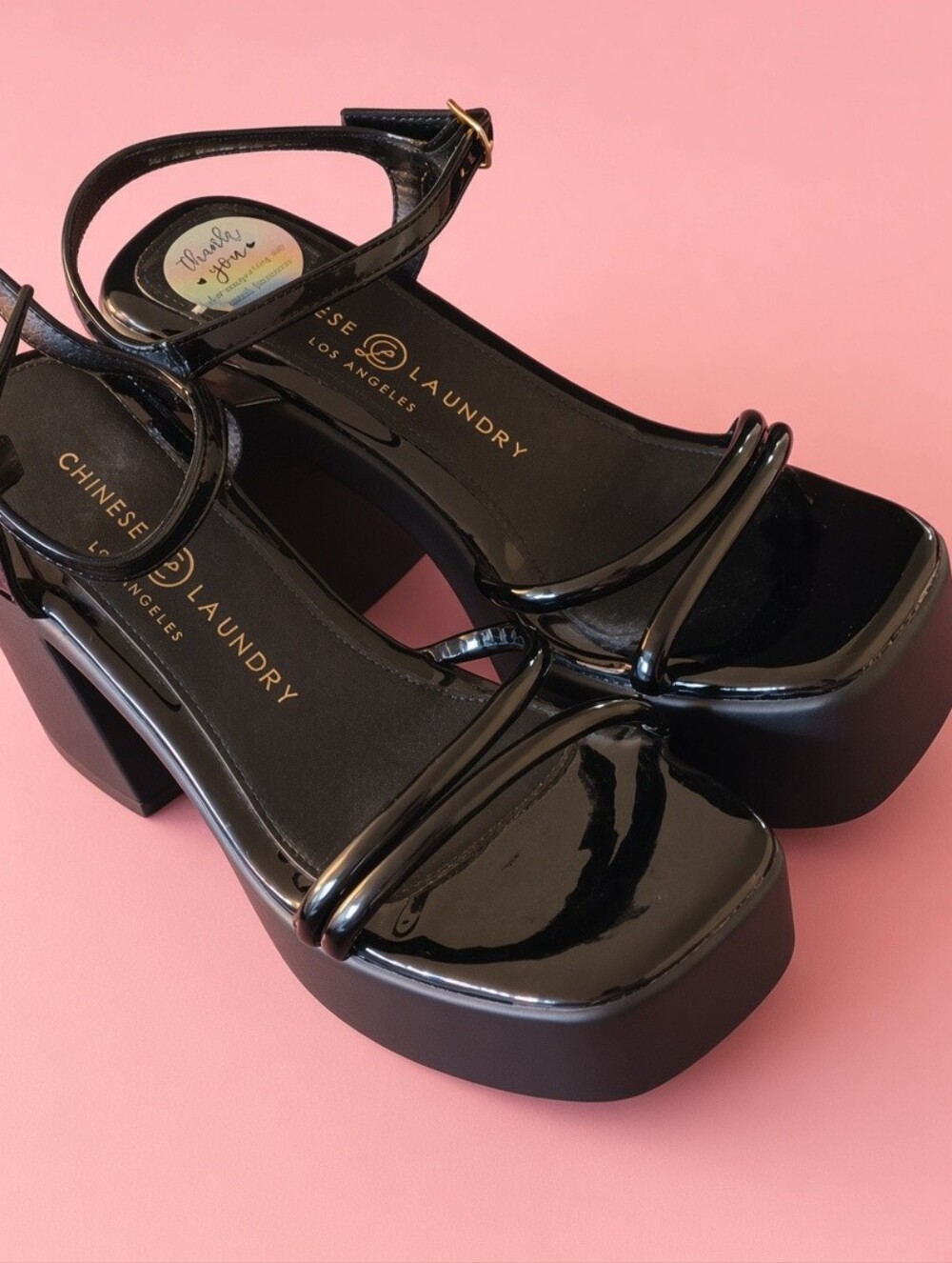 💕Chinese Laundry Glossy Black Patent Platform Sandals💕